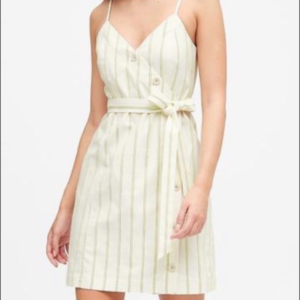 Banana Republic Cream and Light Green Striped Spaghetti Strap Dress